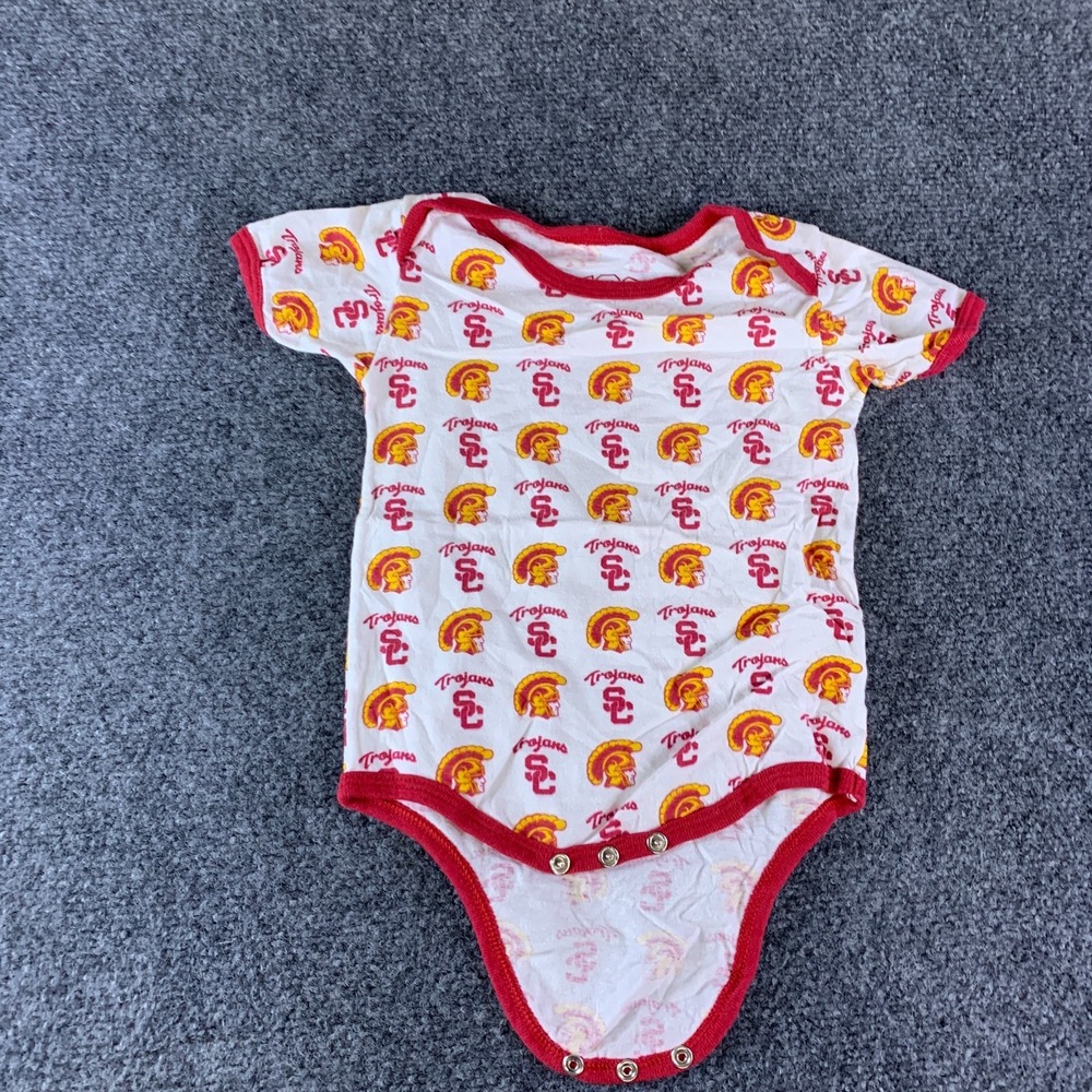 USC Trojan NCAA Bodysuit Baby 12 M White Logo All Over Print Cotton Short Sleeve